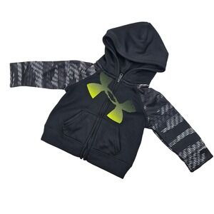 Under Armour Hoodie Boys Sz 3/6M Track Suit Jacket Big Logo Black Grey Full Zip